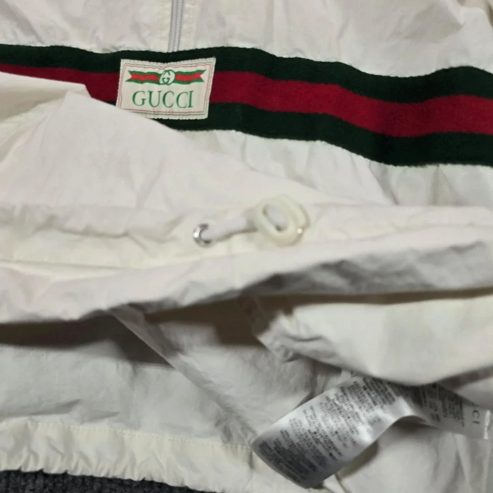 Gucci Jacket Mens IT 50 White Hooded Retro Canvas Stripe Logo Windbreaker Italy